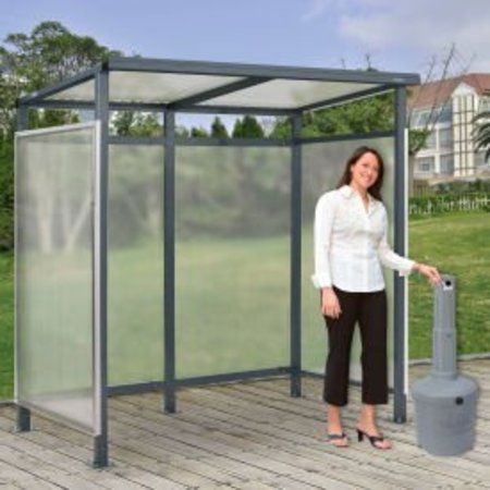 GLOBAL EQUIPMENT Bus Smoking Shelter 3-Side W/GRY 5 Gallon Outdoor Ashtray 6'5"Wx3'8"Dx7'H 493404GYP